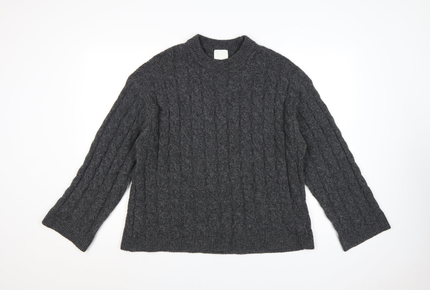 H&M Women Grey UK 10 Cable-Knit Crew Neck Pullover Jumper