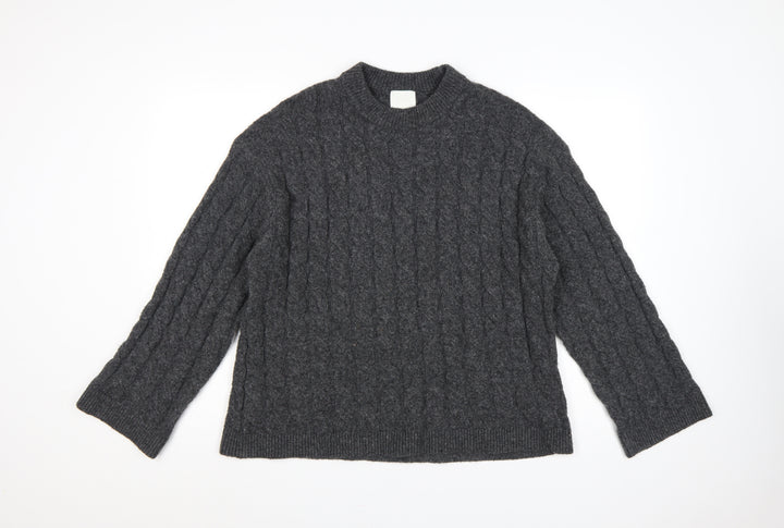 H&M Women Grey UK 10 Cable-Knit Crew Neck Pullover Jumper