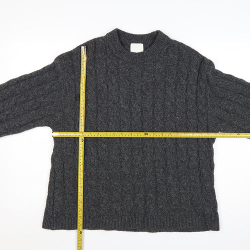 H&M Women Grey UK 10 Cable-Knit Crew Neck Pullover Jumper