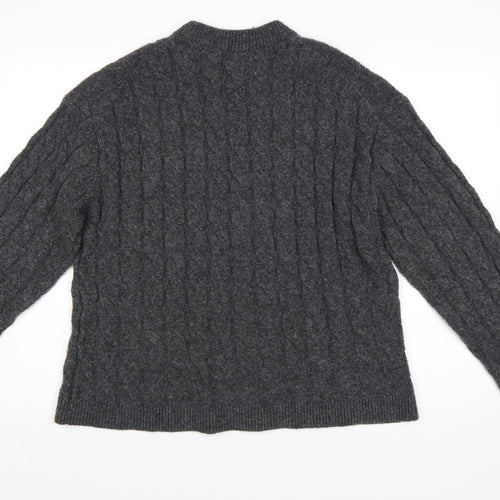 H&M Women Grey UK 10 Cable-Knit Crew Neck Pullover Jumper