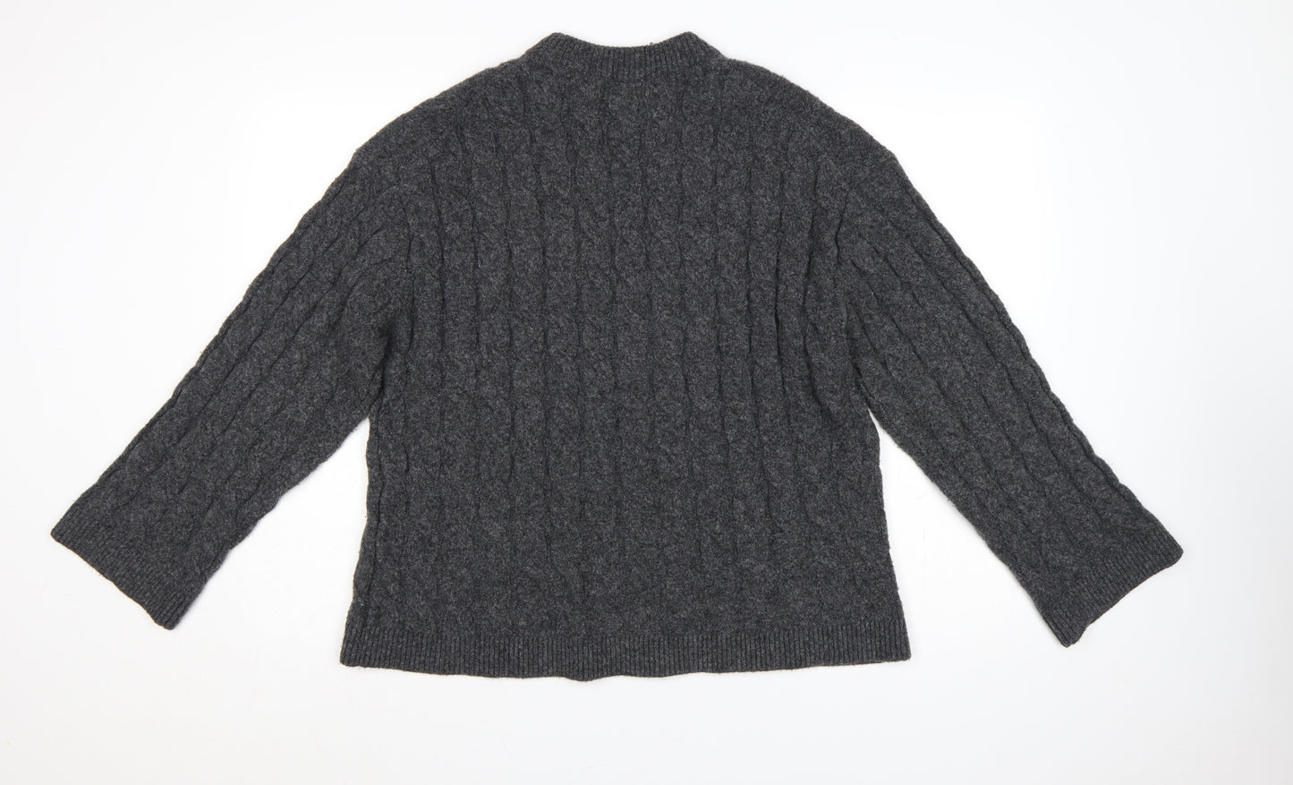 H&M Women Grey UK 10 Cable-Knit Crew Neck Pullover Jumper