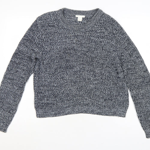 H&M Women Grey Marl Chunky Knit Crew Neck Pullover Jumper M