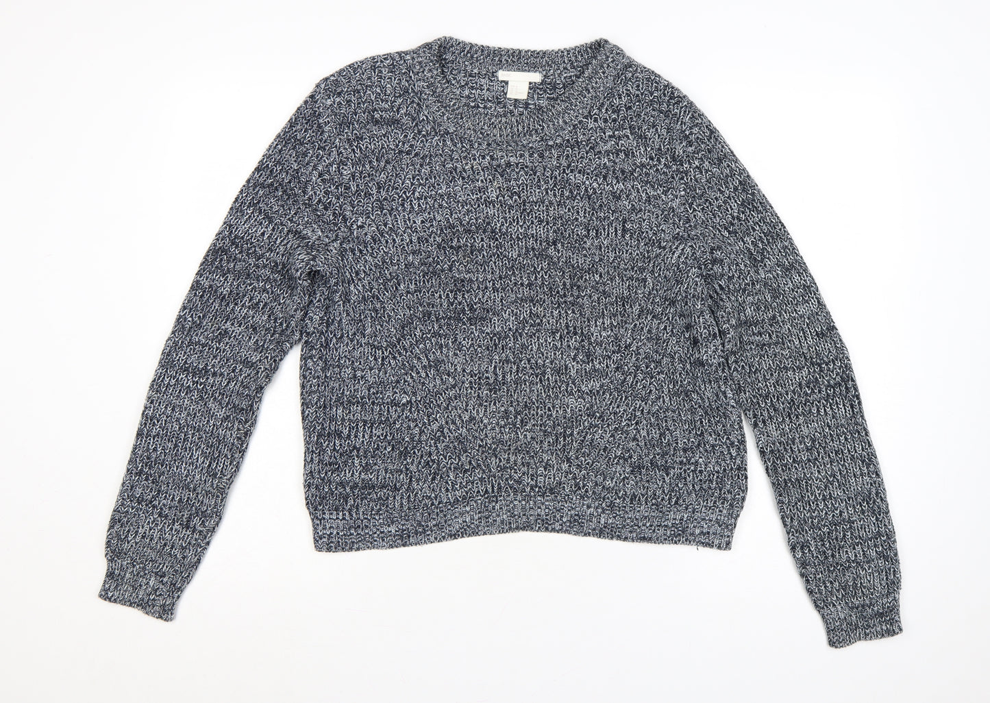 H&M Women Grey Marl Chunky Knit Crew Neck Pullover Jumper M