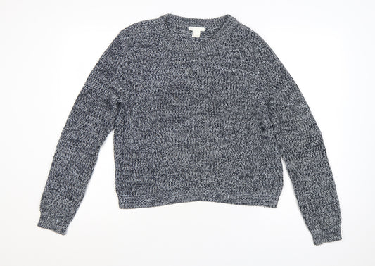 H&M Women Grey Marl Chunky Knit Crew Neck Pullover Jumper M