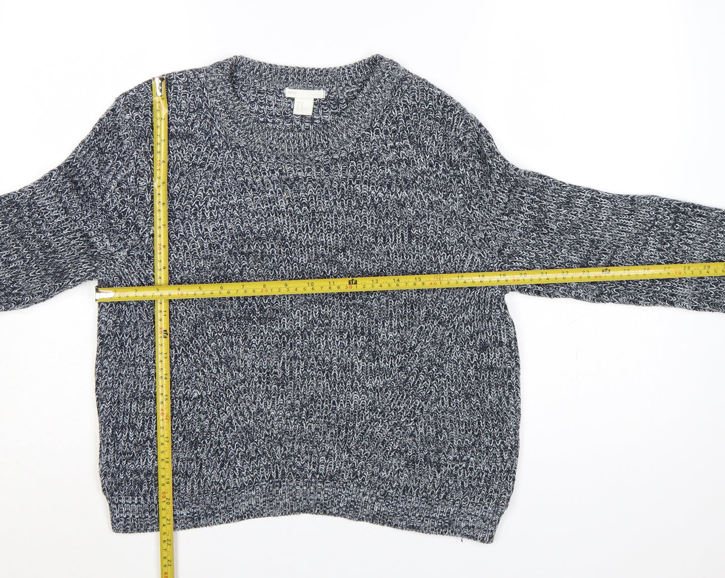 H&M Women Grey Marl Chunky Knit Crew Neck Pullover Jumper M