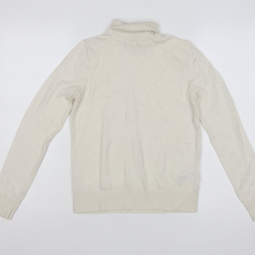 Marks & Spencer Women Ivory UK 8 Pure Merino Wool Roll Neck Jumper