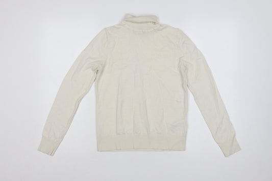 Marks & Spencer Women Ivory UK 8 Pure Merino Wool Roll Neck Jumper