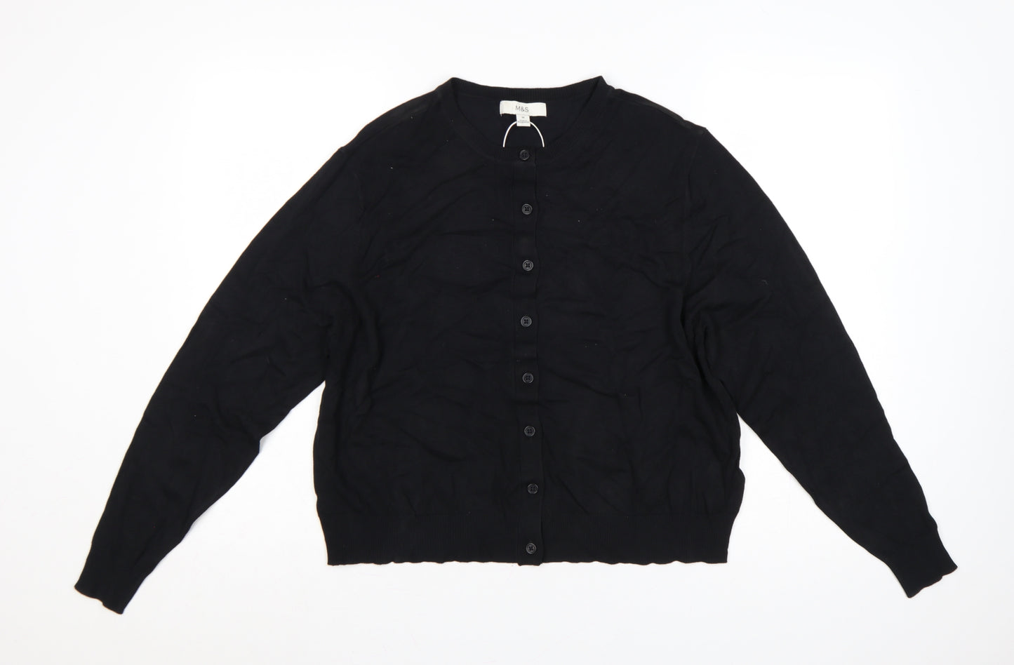 Marks and Spencer Women Black Size 18 Round Neck Button Cardigan