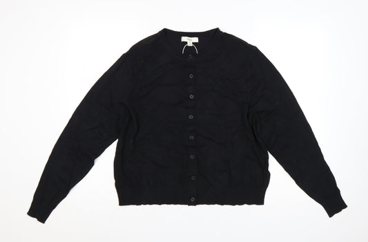 Marks and Spencer Women Black Size 18 Round Neck Button Cardigan
