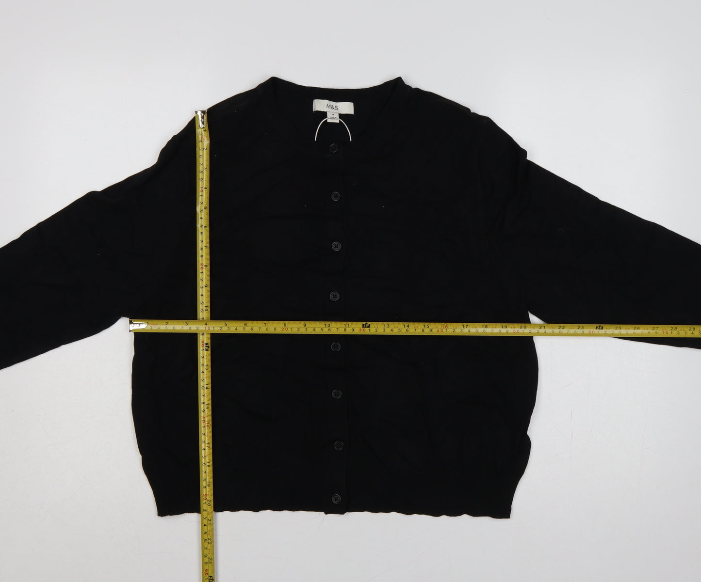 Marks and Spencer Women Black Size 18 Round Neck Button Cardigan