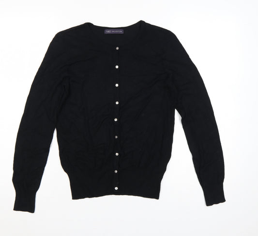 Marks & Spencer Women Black Size 10 Round Neck Button Cardigan