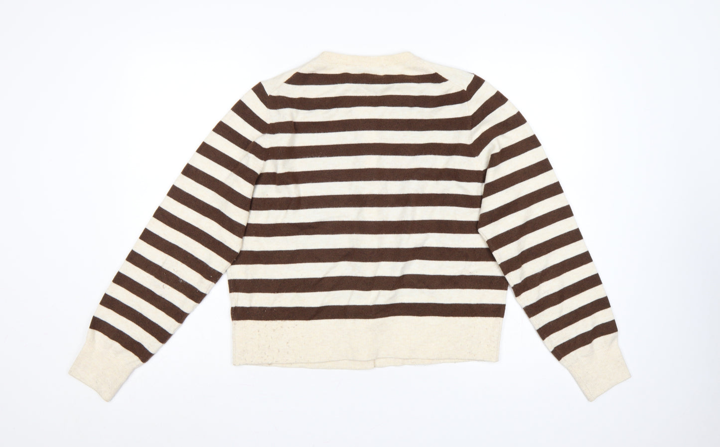 Marks & Spencer Women's Brown Ivory L Striped Button Knit Cardigan