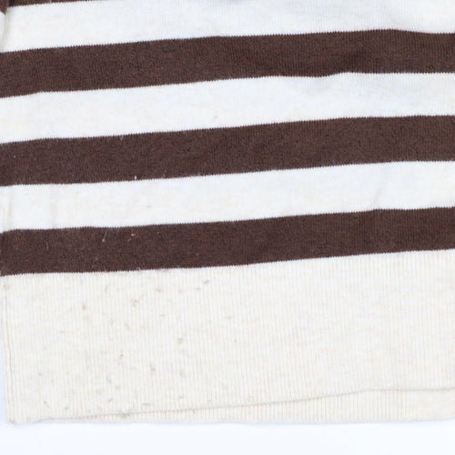Marks & Spencer Women's Brown Ivory L Striped Button Knit Cardigan