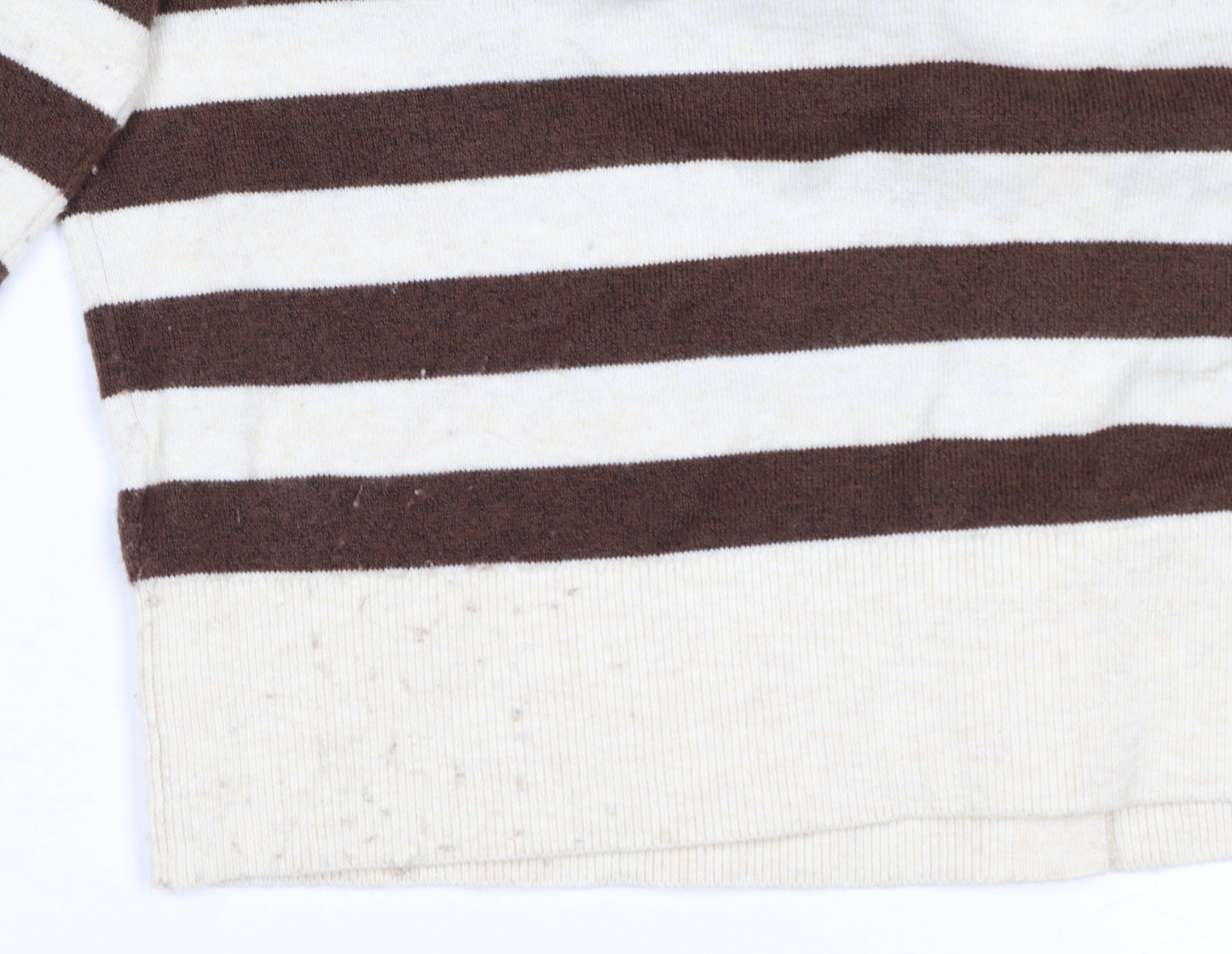 Marks & Spencer Women's Brown Ivory L Striped Button Knit Cardigan