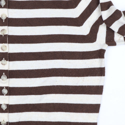 Marks & Spencer Women's Brown Ivory L Striped Button Knit Cardigan