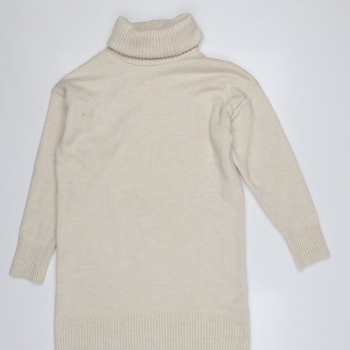 New Look Women Ivory S Roll Neck Longline Knit Tunic Jumper