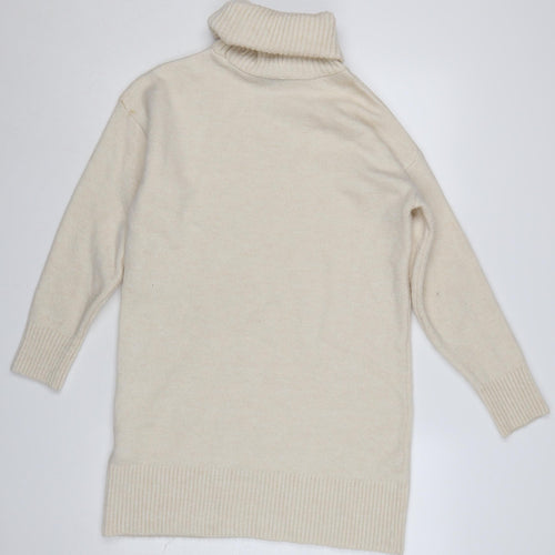New Look Women Ivory S Roll Neck Longline Knit Tunic Jumper