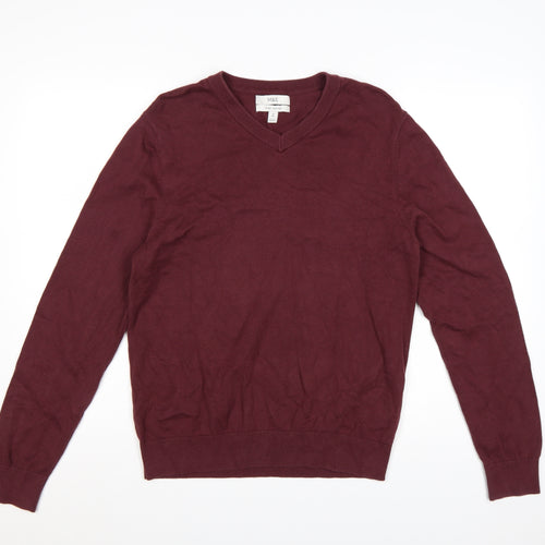 Marks and Spencer Women's Red M V-Neck Cotton Knit Pullover Jumper