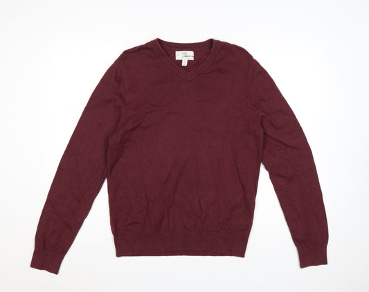 Marks and Spencer Women's Red M V-Neck Cotton Knit Pullover Jumper