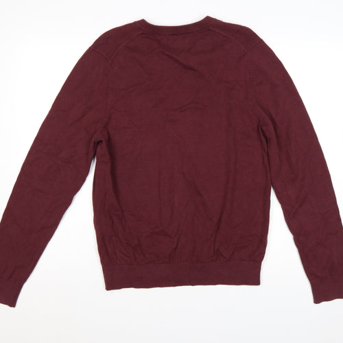 Marks and Spencer Women's Red M V-Neck Cotton Knit Pullover Jumper