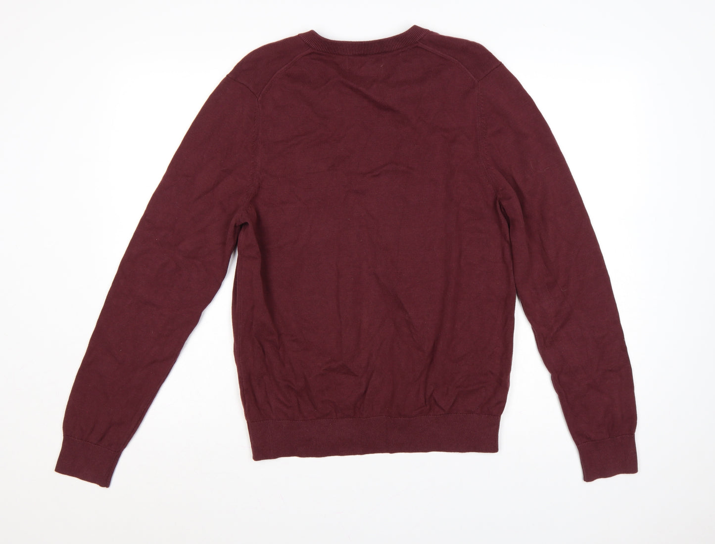 Marks and Spencer Women's Red M V-Neck Cotton Knit Pullover Jumper