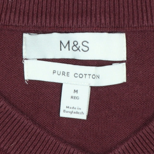 Marks and Spencer Women's Red M V-Neck Cotton Knit Pullover Jumper