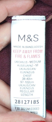 Marks and Spencer Women's Red M V-Neck Cotton Knit Pullover Jumper