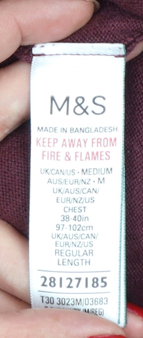 Marks and Spencer Women's Red M V-Neck Cotton Knit Pullover Jumper