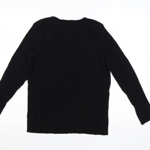 Marks and Spencer Women Black UK 22 Ribbed V-Neck Henley Jumper Stretch