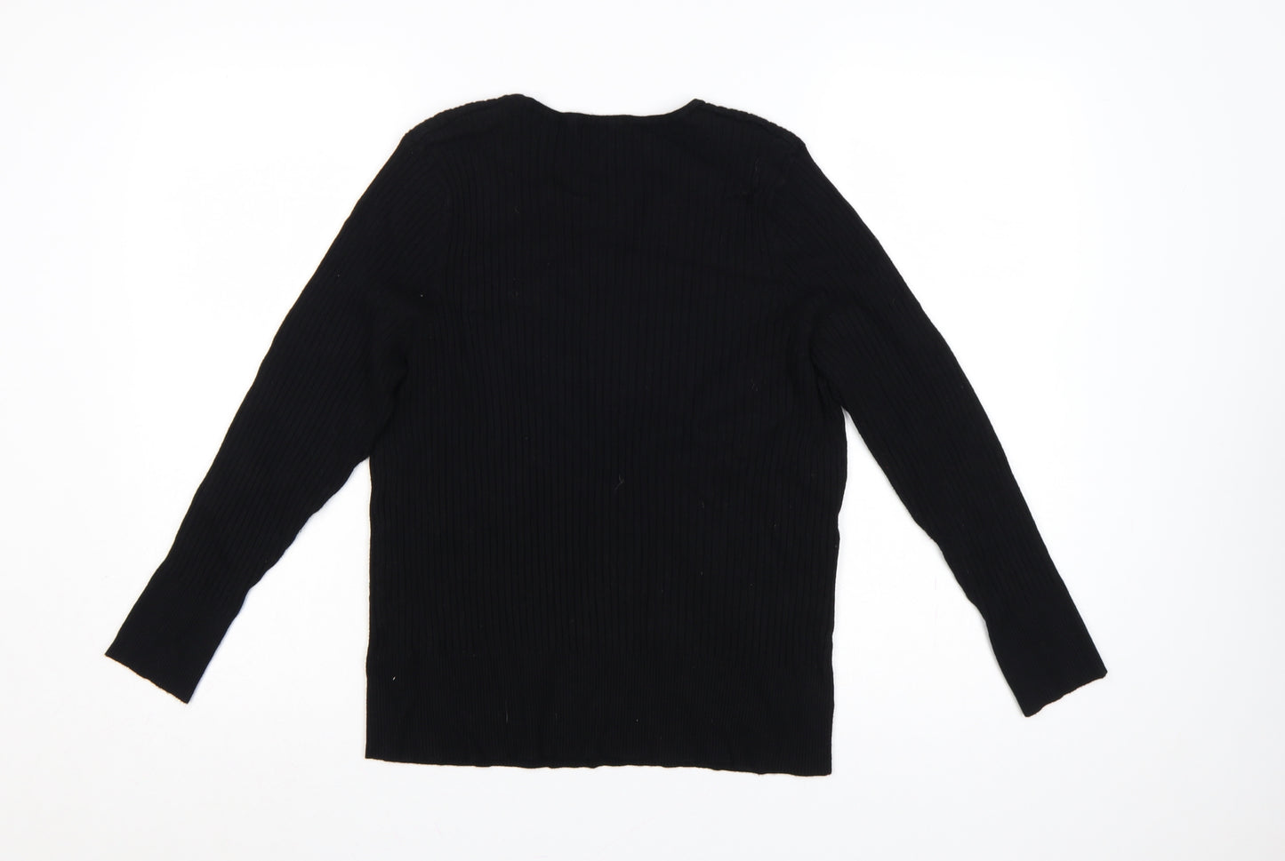 Marks and Spencer Women Black UK 22 Ribbed V-Neck Henley Jumper Stretch