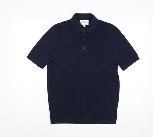 Marks and Spencer Men’s Blue M Cotton Rich Short Sleeve Knit Polo