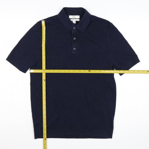 Marks and Spencer Men’s Blue M Cotton Rich Short Sleeve Knit Polo