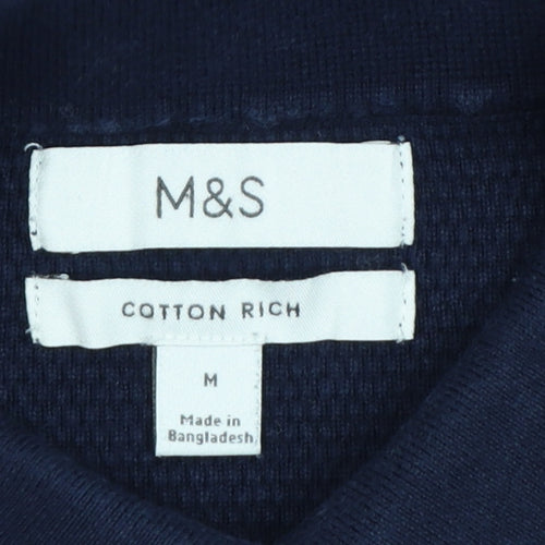 Marks and Spencer Men’s Blue M Cotton Rich Short Sleeve Knit Polo