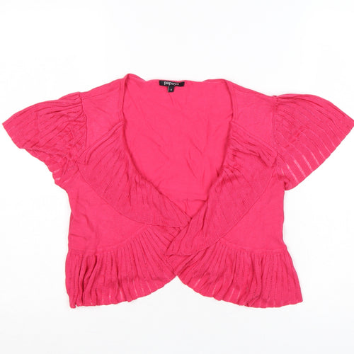 Papaya Women’s Pink Size 8 Open Ruffle Short Sleeve Cardigan