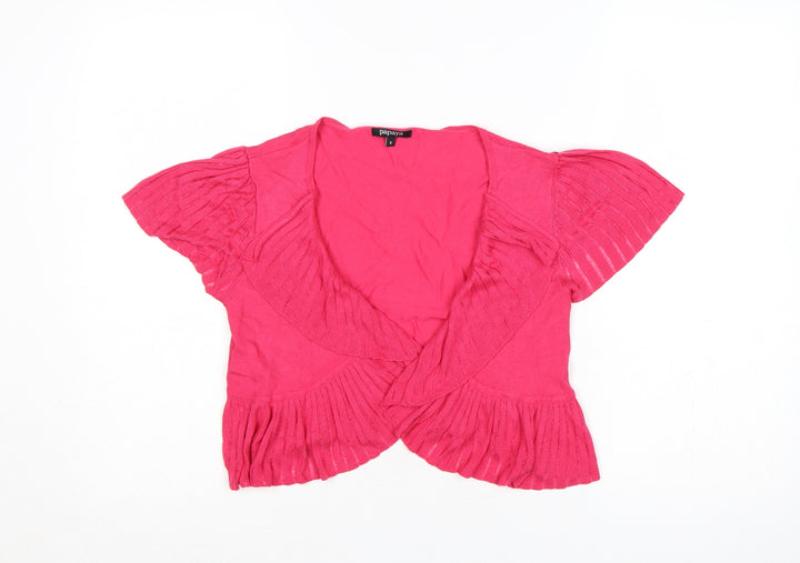 Papaya Women’s Pink Size 8 Open Ruffle Short Sleeve Cardigan
