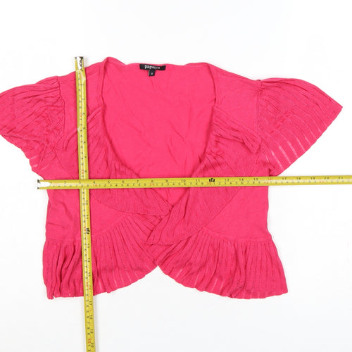 Papaya Women’s Pink Size 8 Open Ruffle Short Sleeve Cardigan