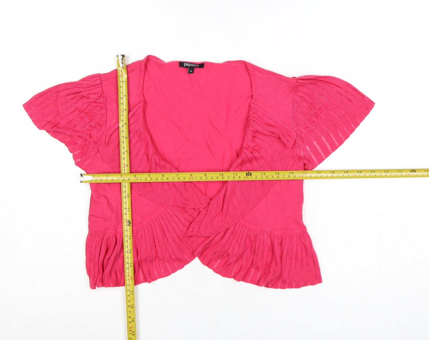 Papaya Women’s Pink Size 8 Open Ruffle Short Sleeve Cardigan