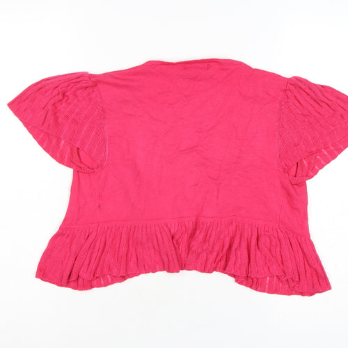 Papaya Women’s Pink Size 8 Open Ruffle Short Sleeve Cardigan