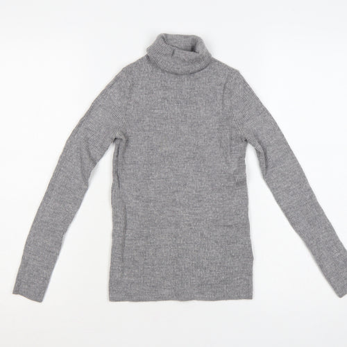 UNIQLO Women Grey S 100% Wool Roll Neck Slim Knit Jumper
