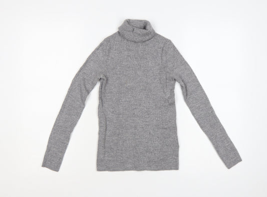UNIQLO Women Grey S 100% Wool Roll Neck Slim Knit Jumper