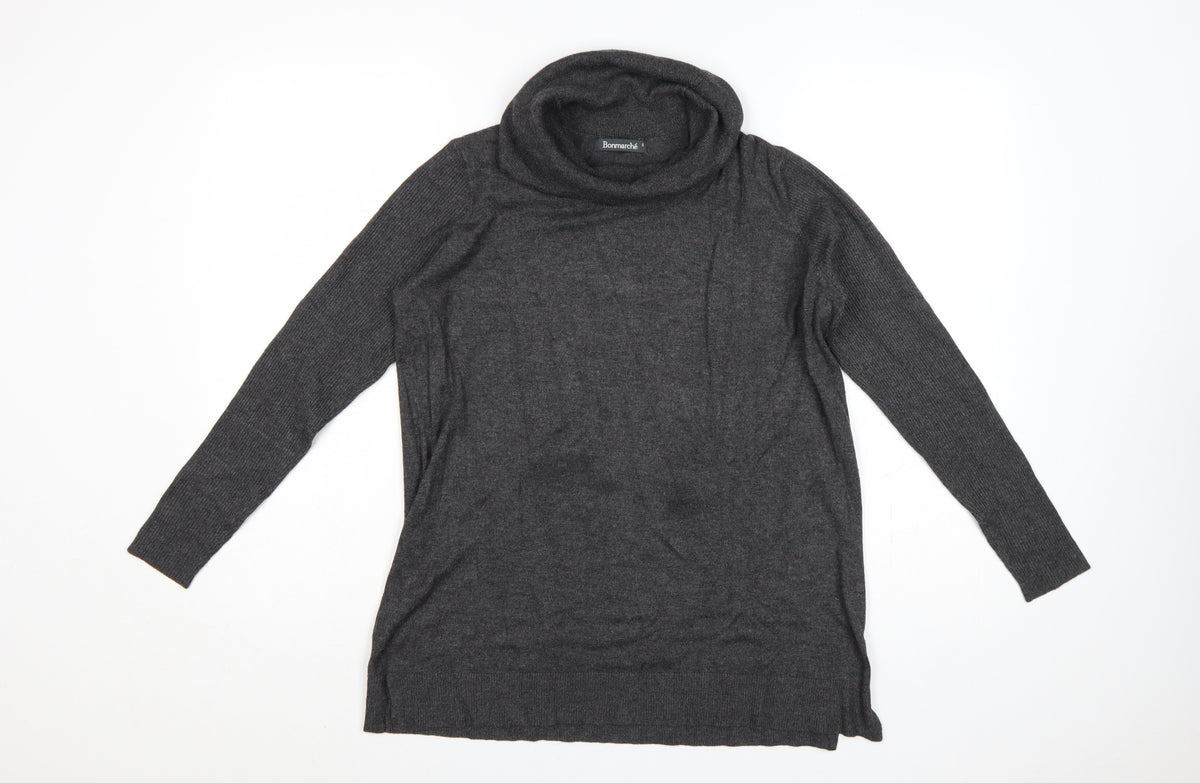 Bonmarché Women's Grey S Roll Neck Long Sleeve Tunic Jumper