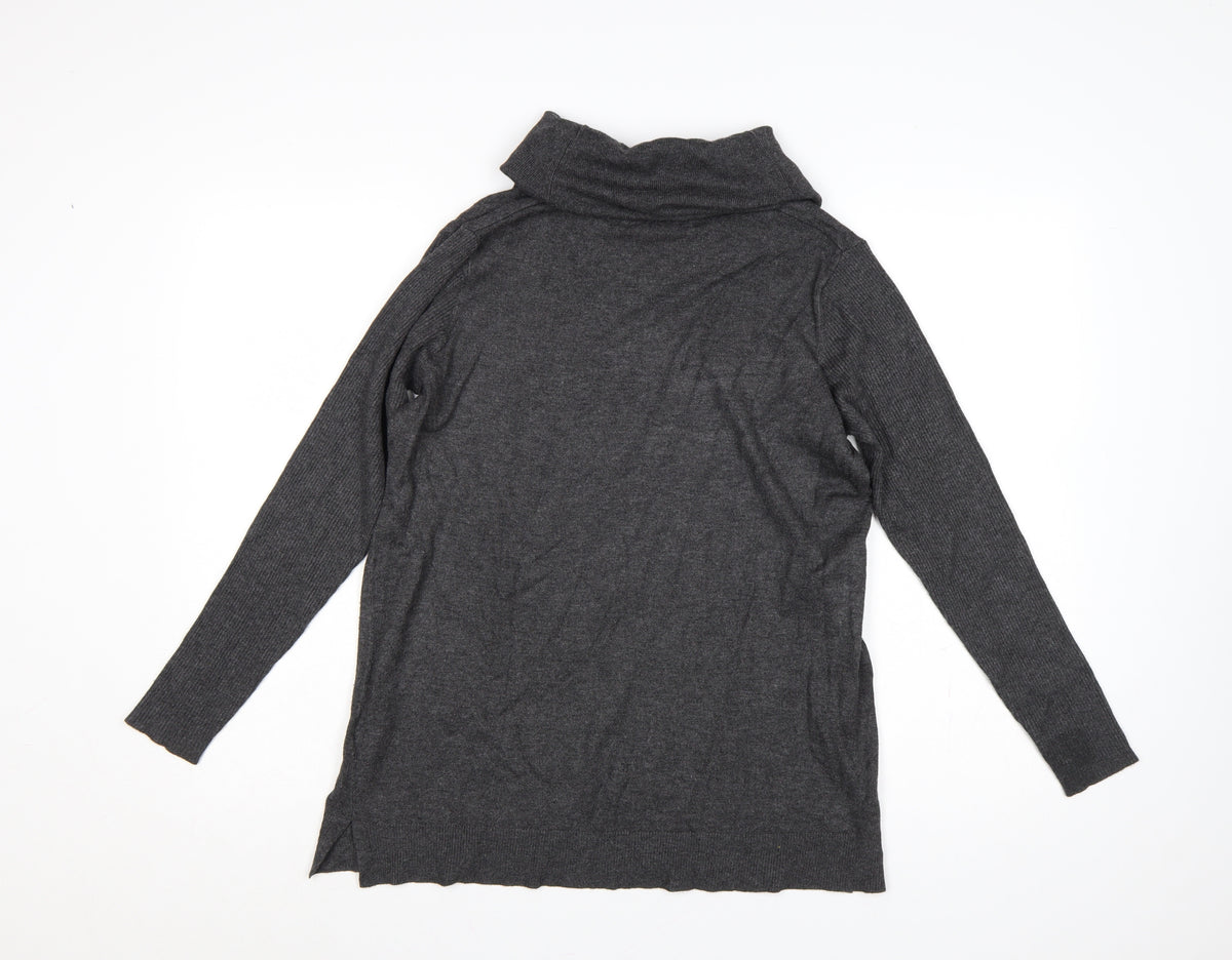 Bonmarché Women's Grey S Roll Neck Long Sleeve Tunic Jumper