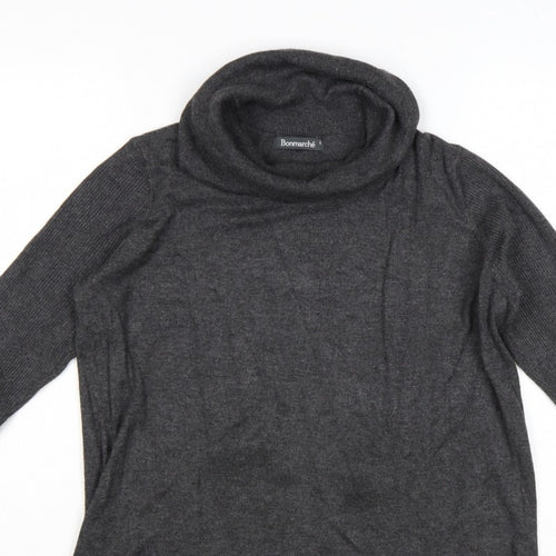 Bonmarché Women's Grey S Roll Neck Long Sleeve Tunic Jumper