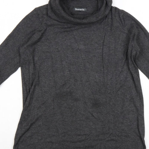 Bonmarché Women's Grey S Roll Neck Long Sleeve Tunic Jumper