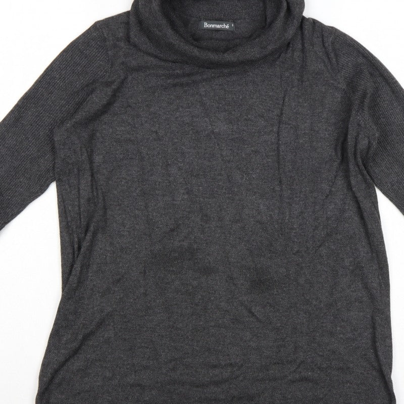 Bonmarché Women's Grey S Roll Neck Long Sleeve Tunic Jumper