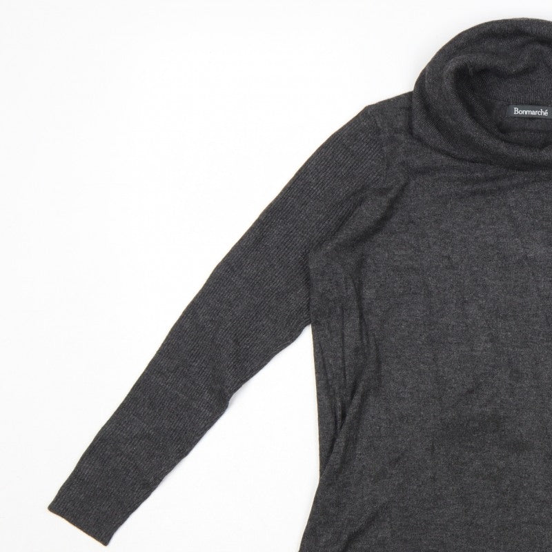 Bonmarché Women's Grey S Roll Neck Long Sleeve Tunic Jumper