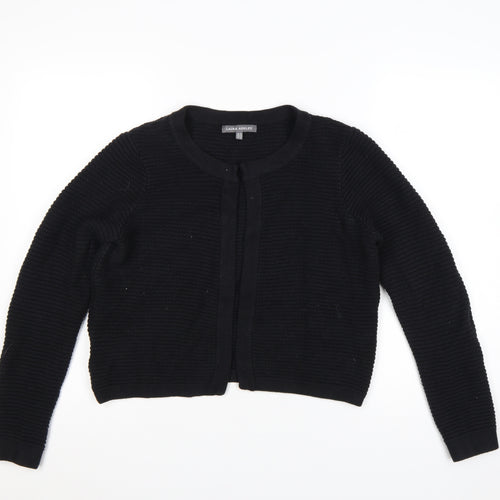 Laura Ashley Women Black UK 14 Cotton Cashmere Knit Open Cardigan