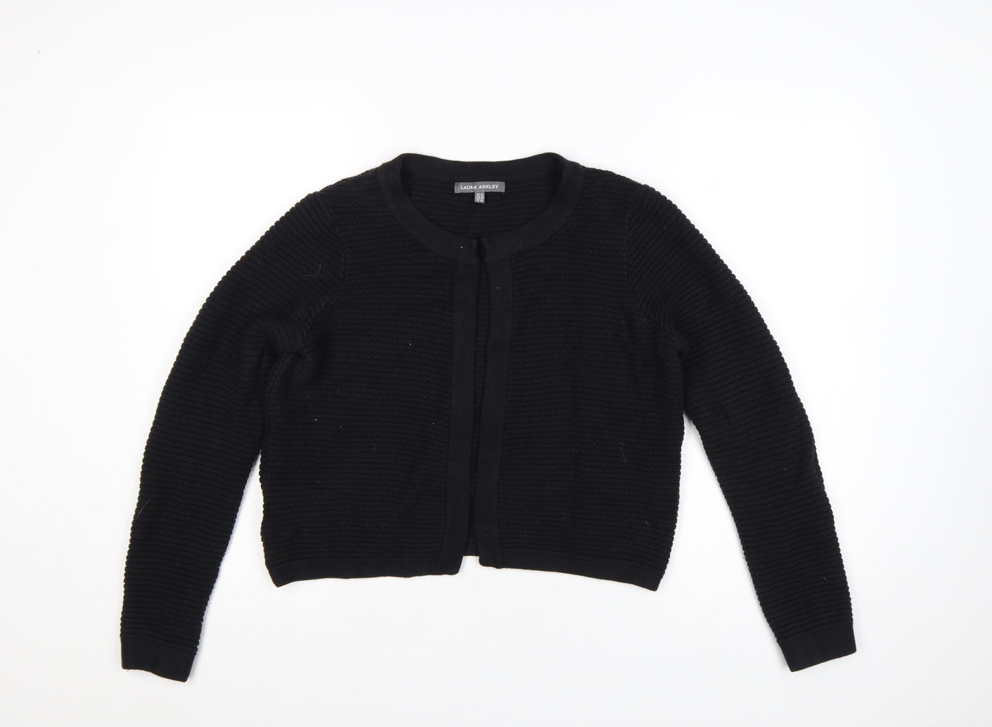 Laura Ashley Women Black UK 14 Cotton Cashmere Knit Open Cardigan