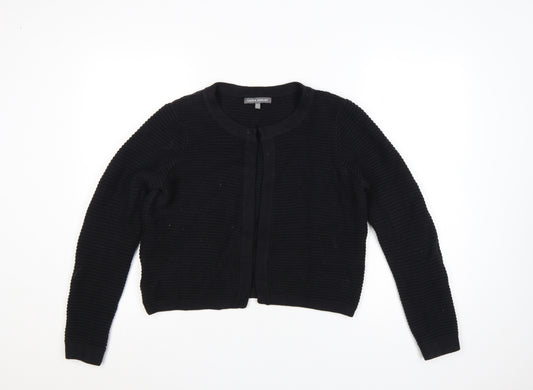 Laura Ashley Women Black UK 14 Cotton Cashmere Knit Open Cardigan