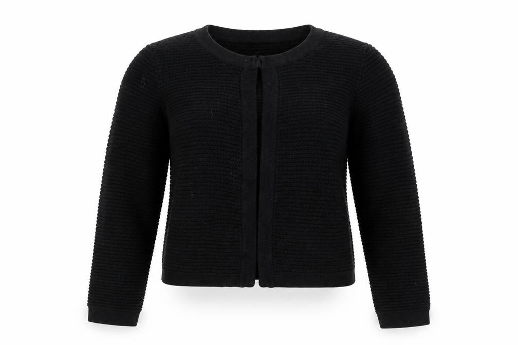 Laura Ashley Women Black UK 14 Cotton Cashmere Knit Open Cardigan